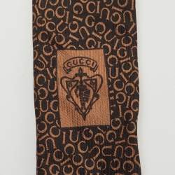 Pre Owned Gucci Brown Letters Printed Silk Tie