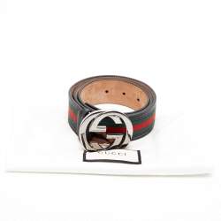 Gucci Black/Green Web Canvas and Leather Interlocking G Buckle Belt 90CM