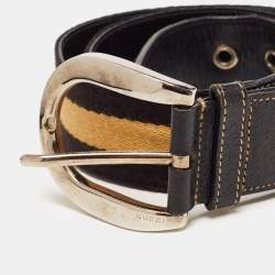 Gucci Brown/Yellow Web Canvas And Leather D Buckle Belt 90 CM