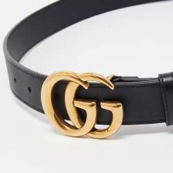Gucci Black Leather Double G Buckle Belt 80CM