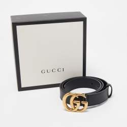Gucci Black Leather Double G Buckle Belt 80CM