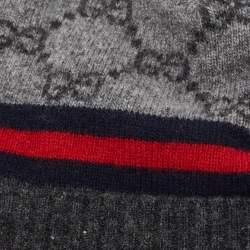 Pre Owned Gucci Grey Wool & Cashmere Jacquard Beanie 