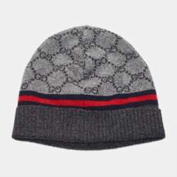 Pre Owned Gucci Grey Wool & Cashmere Jacquard Beanie 