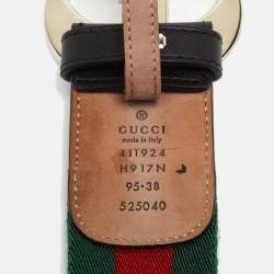 Gucci Black/Green Web Canvas and Leather Interlocking G Buckle Belt 95CM