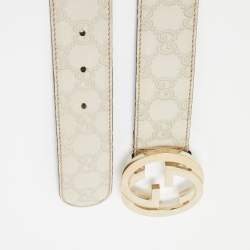 Pre Owned Gucci Off White Guccissima Leather Interlocking G Buckle Belt 80 CM