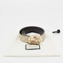 Pre Owned Gucci Off White Guccissima Leather Interlocking G Buckle Belt 80 CM