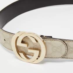 Pre Owned Gucci Off White Guccissima Leather Interlocking G Buckle Belt 80 CM