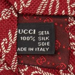 Pre Owned Gucci Red Logo Patterned Silk Tie