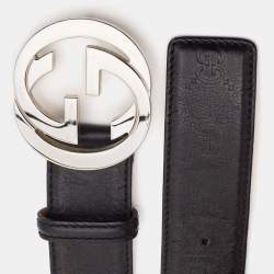 Pre Owned Gucci Black Guccissima Leather Interlocking G Buckle Belt 95 CM