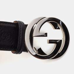 Pre Owned Gucci Black Guccissima Leather Interlocking G Buckle Belt 95 CM