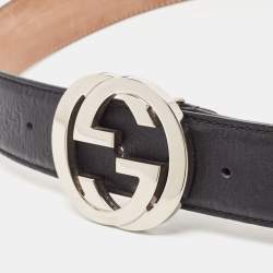 Pre Owned Gucci Black Guccissima Leather Interlocking G Buckle Belt 95 CM