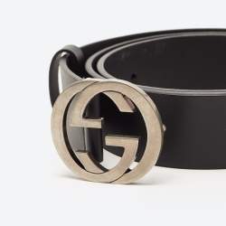 Gucci Black Leather Interlocking G Buckle Belt 85 CM