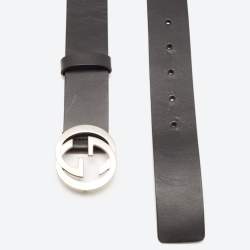 Gucci Black Leather Interlocking G Buckle Belt 85 CM