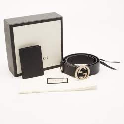 Gucci Black Leather Interlocking G Buckle Belt 85 CM