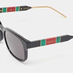 Pre Owned Gucci Black GG0602S Web Square Sunglasses