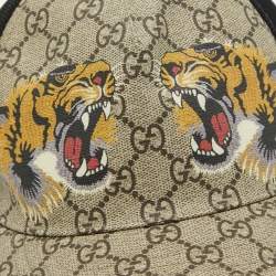 Gucci Beige Tiger Print GG Supreme Canvas & Mesh Baseball Cap S
