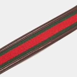 Pre Owned Gucci Choco Brown Leather and Fabric Web Interlocking G Buckle Belt 90CM