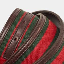 Pre Owned Gucci Choco Brown Leather and Fabric Web Interlocking G Buckle Belt 90CM