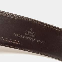 Pre Owned Gucci Choco Brown Leather and Fabric Web Interlocking G Buckle Belt 90CM