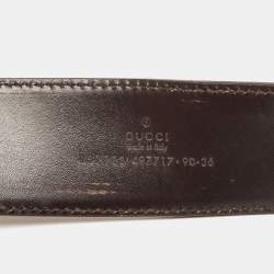 Pre Owned Gucci Choco Brown Leather and Fabric Web Interlocking G Buckle Belt 90CM