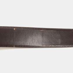 Pre Owned Gucci Choco Brown Leather and Fabric Web Interlocking G Buckle Belt 90CM