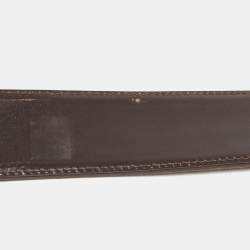 Pre Owned Gucci Choco Brown Leather and Fabric Web Interlocking G Buckle Belt 90CM