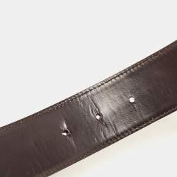 Pre Owned Gucci Choco Brown Leather and Fabric Web Interlocking G Buckle Belt 90CM