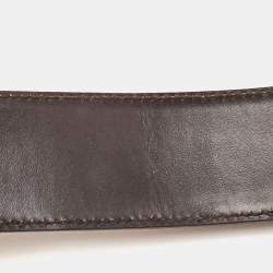 Pre Owned Gucci Choco Brown Leather and Fabric Web Interlocking G Buckle Belt 90CM