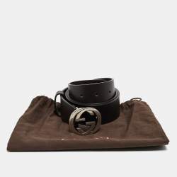 Gucci Dark Brown Leather Interlocking G Buckle Belt 85CM