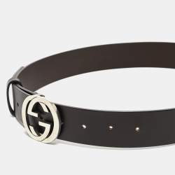 Gucci Dark Brown Leather Interlocking G Buckle Belt 85CM