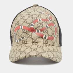 Gucci Beige Kingsnake Print GG Supreme Canvas and Mesh Baseball Cap M