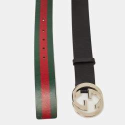 Pre Owned Gucci Black Leather Interlocking G Buckle Belt 95 CM