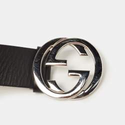 Pre Owned Gucci Black Leather Interlocking G Buckle Belt 95 CM