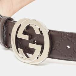 Pre Owned Gucci Brown Guccissima Leather Interlocking G Buckle Belt 110 CM