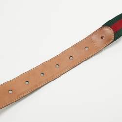 Pre Owned Gucci Brown Leather and Elastic Web Buckle Belt 95 CM