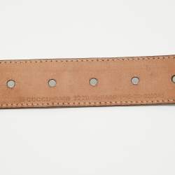 Pre Owned Gucci Brown Leather and Elastic Web Buckle Belt 95 CM