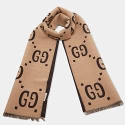 Gucci Brown/Beige GG Jacquard Wool and Silk Muffler