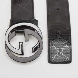 Pre Owned Gucci Black GG Imprime Canvas Interlocking G Belt 90 CM