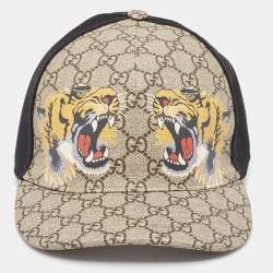 Gucci Beige Tiger Print GG Supreme Canvas & Mesh Baseball Cap XL
