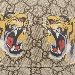 Gucci Beige Tiger Print GG Supreme Canvas & Mesh Baseball Cap XL
