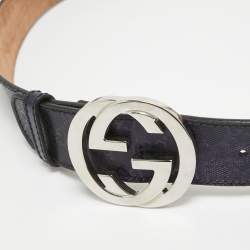 Pre Owned Gucci Purple GG Imprime Canvas Interlocking G Buckle Belt 90CM
