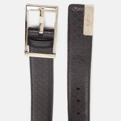 Pre Owned Gucci Black Diamante Embossed Leather Buckle Belt 90CM