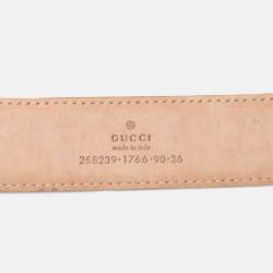 Pre Owned Gucci Black Diamante Embossed Leather Buckle Belt 90CM