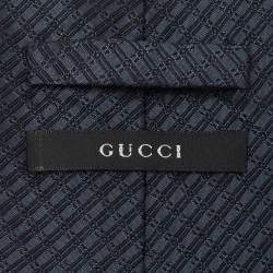 Gucci Dark Blue Diagonal Stripe Pattern Silk Traditional Tie