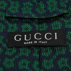 Pre Owned Gucci Green/Blue Jacquard Silk Traditional Tie