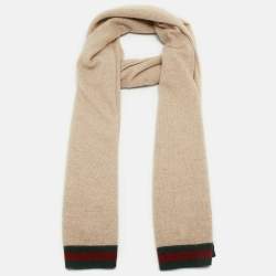 Gucci Beige Striped Edge Cashmere Blend Muffler 
