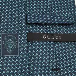 Pre Owned Gucci Teal Blue Patterned Silk  Tie
