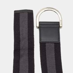 Pre Owned Gucci Black/Grey Canvas Stripe D Ring Belt 90CM