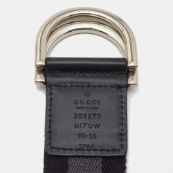 Pre Owned Gucci Black/Grey Canvas Stripe D Ring Belt 90CM