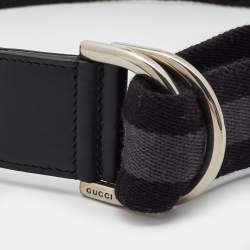Pre Owned Gucci Black/Grey Canvas Stripe D Ring Belt 90CM